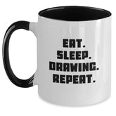 Funny Drawing Gifts for Men, Women, Friends, and Coworkers - Eat. Sleep. Drawing. Repeat. Two Tone Coffee Mug for Graduation - Main